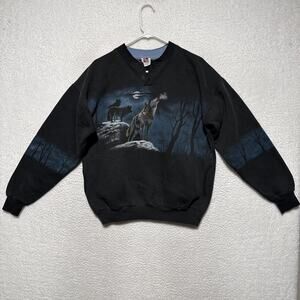 Art Unlimited Sportswear Sweater Shirt Wolves Mens L Black Long Sleeves